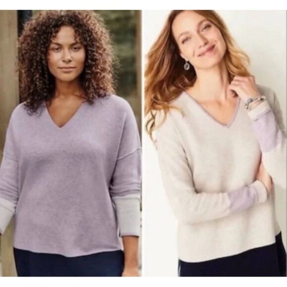 J Jill Sweater Purple Reversible Minimalist Coastal Pastel Colorblock Womens XL - Picture 1 of 10